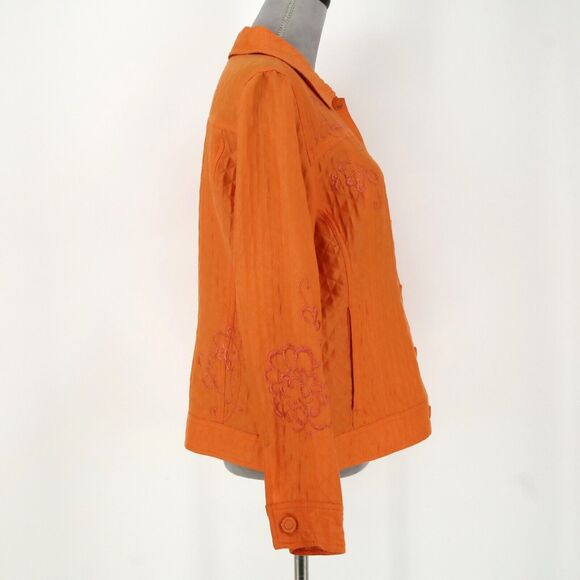 Chicos Jacket 1 Womens Medium 8 Orange Embroidered Floral Blazer Pockets Career - Picture 14 of 15